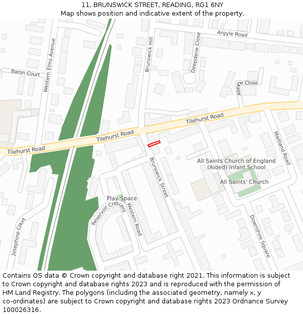11, BRUNSWICK STREET, READING, RG1 6NY: Location map and indicative extent of plot