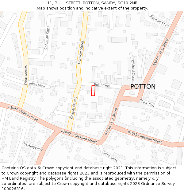 11, BULL STREET, POTTON, SANDY, SG19 2NR: Location map and indicative extent of plot