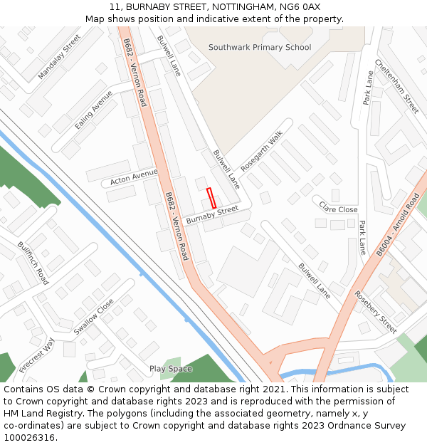 11, BURNABY STREET, NOTTINGHAM, NG6 0AX: Location map and indicative extent of plot