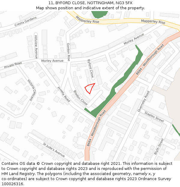 11, BYFORD CLOSE, NOTTINGHAM, NG3 5FX: Location map and indicative extent of plot