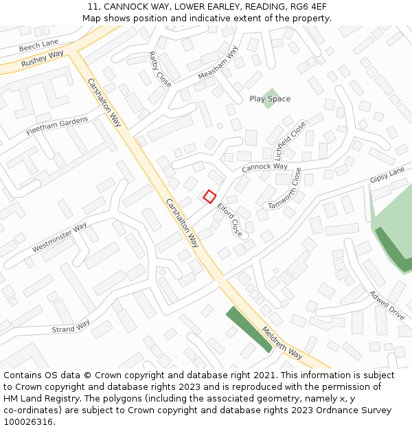 11, CANNOCK WAY, LOWER EARLEY, READING, RG6 4EF: Location map and indicative extent of plot