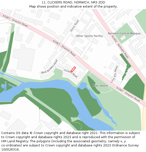 11, CLICKERS ROAD, NORWICH, NR3 2DD: Location map and indicative extent of plot