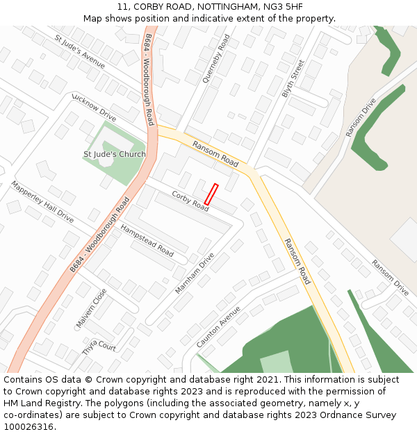 11, CORBY ROAD, NOTTINGHAM, NG3 5HF: Location map and indicative extent of plot