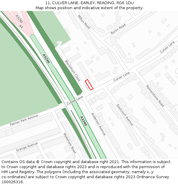 11, CULVER LANE, EARLEY, READING, RG6 1DU: Location map and indicative extent of plot