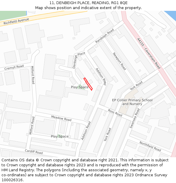 11, DENBEIGH PLACE, READING, RG1 8QE: Location map and indicative extent of plot