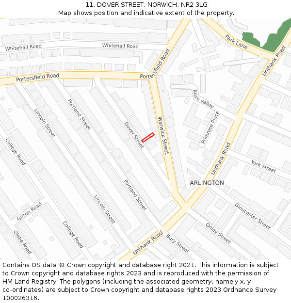 11, DOVER STREET, NORWICH, NR2 3LG: Location map and indicative extent of plot