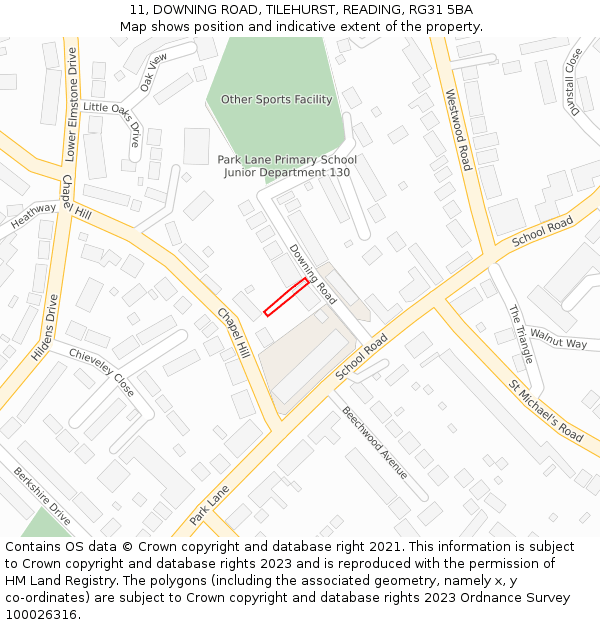 11, DOWNING ROAD, TILEHURST, READING, RG31 5BA: Location map and indicative extent of plot