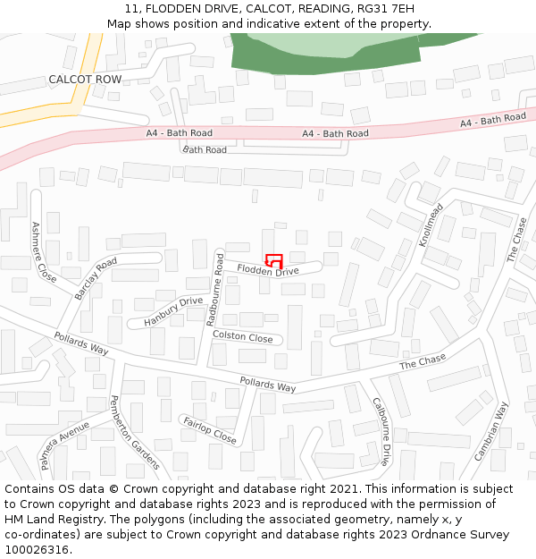 11, FLODDEN DRIVE, CALCOT, READING, RG31 7EH: Location map and indicative extent of plot