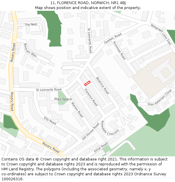 11, FLORENCE ROAD, NORWICH, NR1 4BJ: Location map and indicative extent of plot