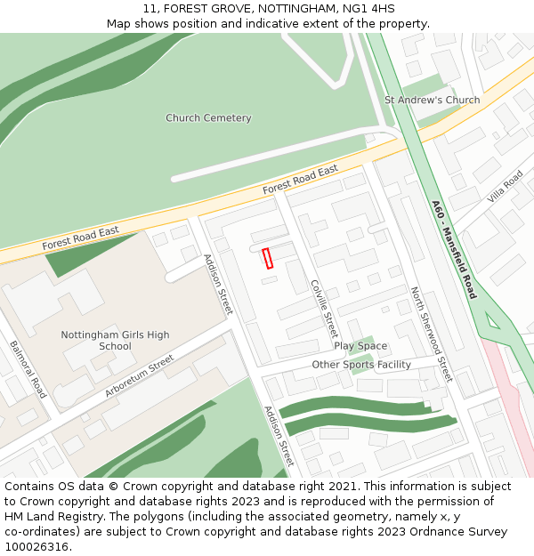 11, FOREST GROVE, NOTTINGHAM, NG1 4HS: Location map and indicative extent of plot