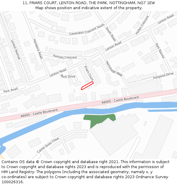 11, FRIARS COURT, LENTON ROAD, THE PARK, NOTTINGHAM, NG7 1EW: Location map and indicative extent of plot