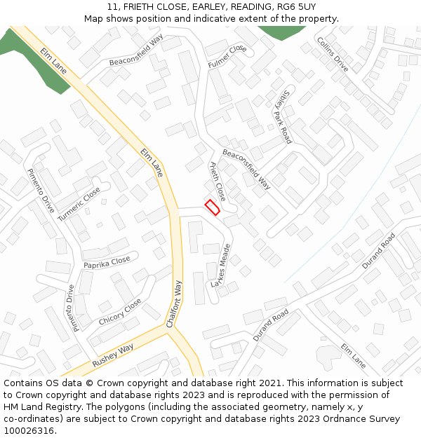 11, FRIETH CLOSE, EARLEY, READING, RG6 5UY: Location map and indicative extent of plot