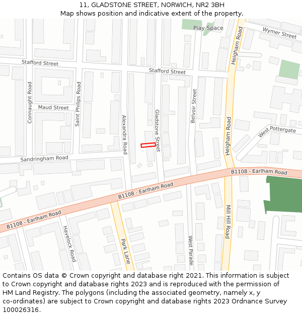 11, GLADSTONE STREET, NORWICH, NR2 3BH: Location map and indicative extent of plot