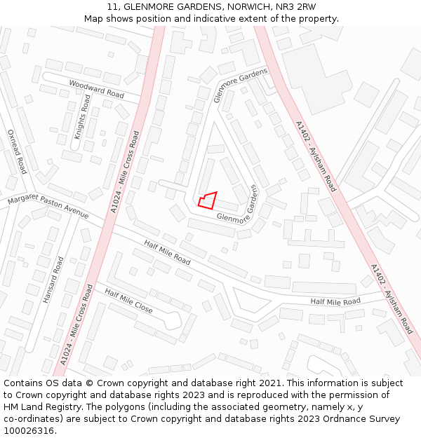 11, GLENMORE GARDENS, NORWICH, NR3 2RW: Location map and indicative extent of plot