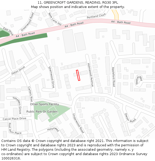11, GREENCROFT GARDENS, READING, RG30 3PL: Location map and indicative extent of plot