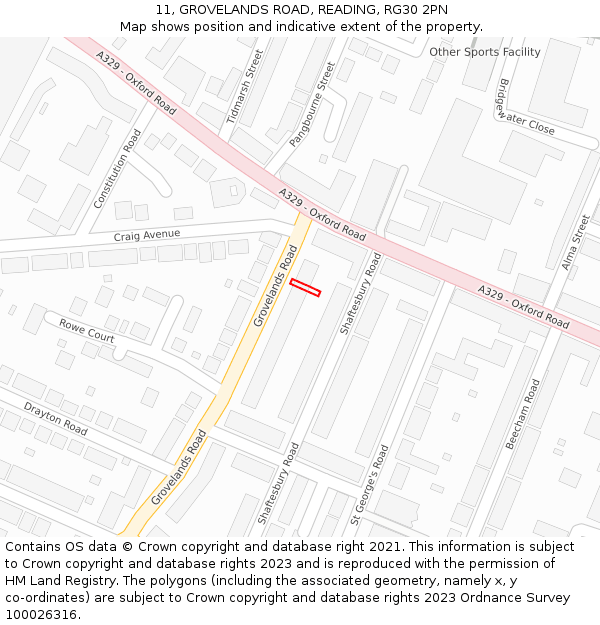 11, GROVELANDS ROAD, READING, RG30 2PN: Location map and indicative extent of plot