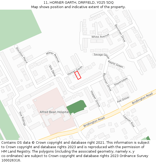 11, HORNER GARTH, DRIFFIELD, YO25 5DQ: Location map and indicative extent of plot