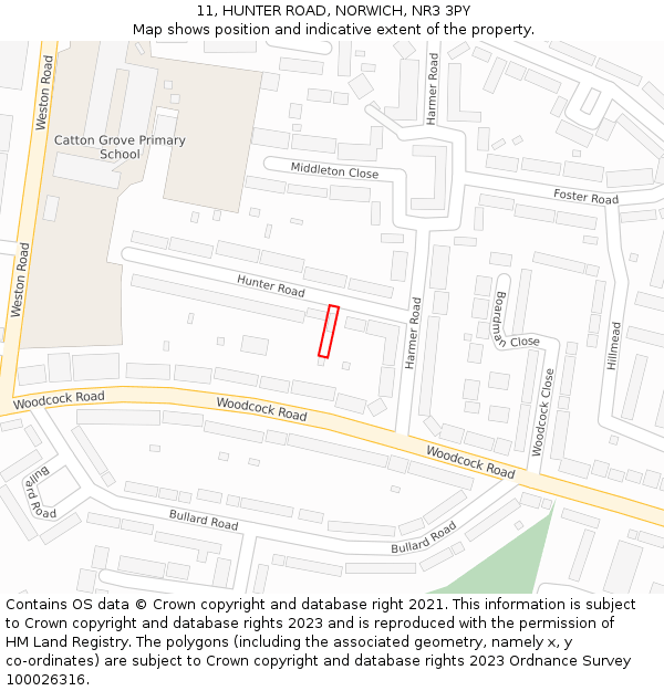 11, HUNTER ROAD, NORWICH, NR3 3PY: Location map and indicative extent of plot