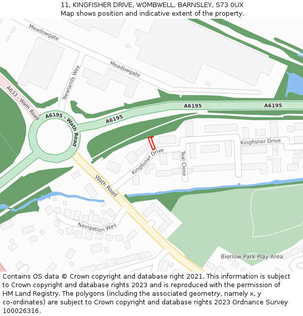 11, KINGFISHER DRIVE, WOMBWELL, BARNSLEY, S73 0UX: Location map and indicative extent of plot