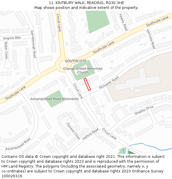 11, KINTBURY WALK, READING, RG30 3HE: Location map and indicative extent of plot