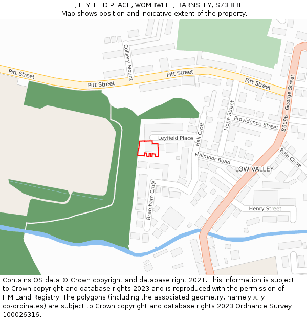11, LEYFIELD PLACE, WOMBWELL, BARNSLEY, S73 8BF: Location map and indicative extent of plot