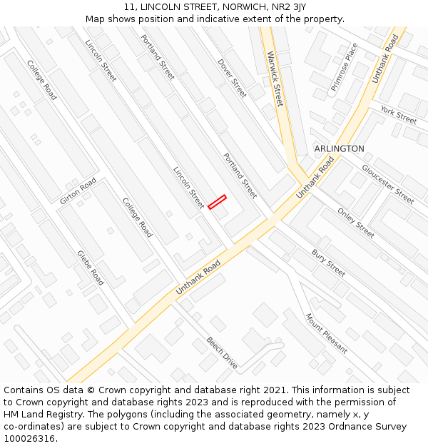 11, LINCOLN STREET, NORWICH, NR2 3JY: Location map and indicative extent of plot