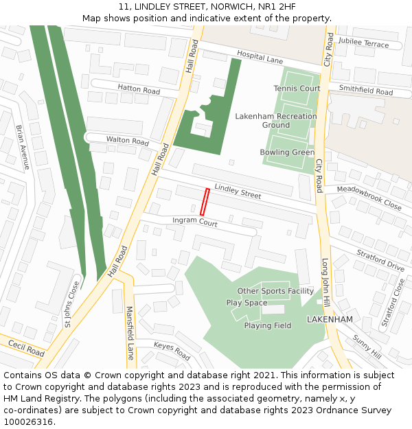11, LINDLEY STREET, NORWICH, NR1 2HF: Location map and indicative extent of plot