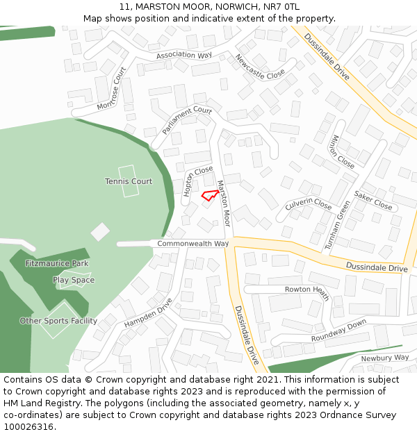 11, MARSTON MOOR, NORWICH, NR7 0TL: Location map and indicative extent of plot