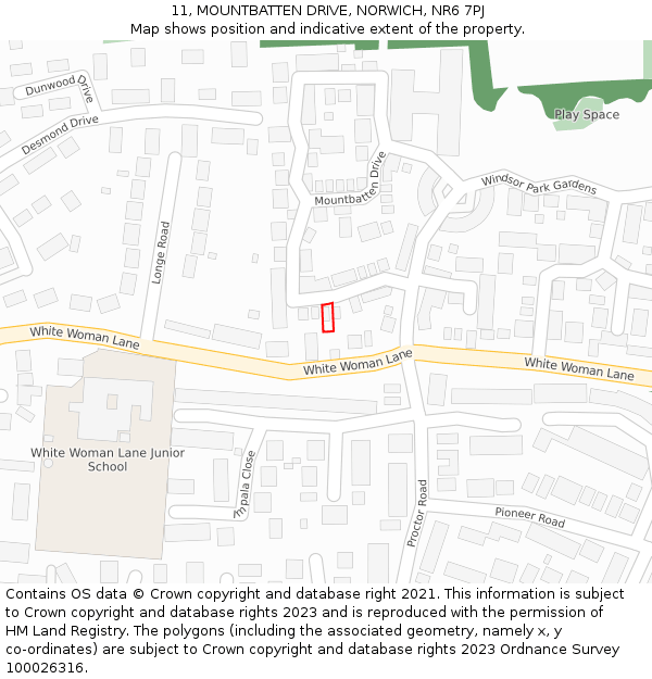 11, MOUNTBATTEN DRIVE, NORWICH, NR6 7PJ: Location map and indicative extent of plot