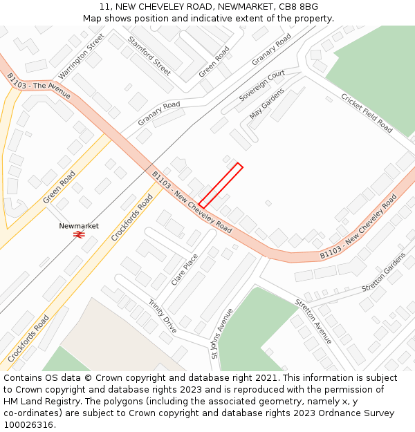 11, NEW CHEVELEY ROAD, NEWMARKET, CB8 8BG: Location map and indicative extent of plot