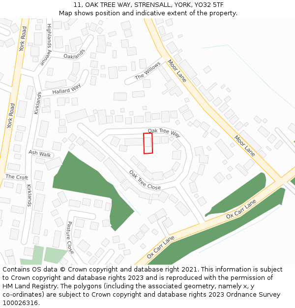 11, OAK TREE WAY, STRENSALL, YORK, YO32 5TF: Location map and indicative extent of plot
