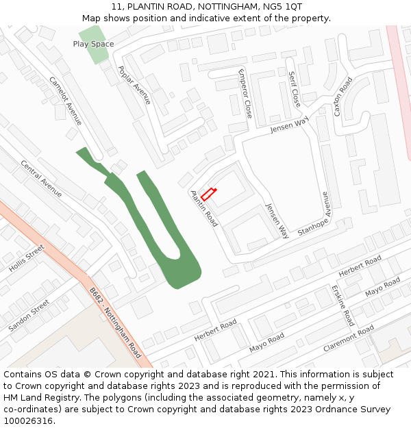 11, PLANTIN ROAD, NOTTINGHAM, NG5 1QT: Location map and indicative extent of plot