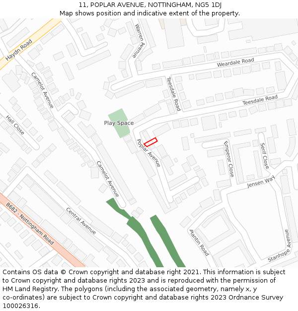 11, POPLAR AVENUE, NOTTINGHAM, NG5 1DJ: Location map and indicative extent of plot