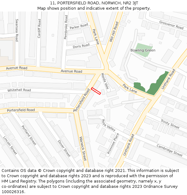 11, PORTERSFIELD ROAD, NORWICH, NR2 3JT: Location map and indicative extent of plot