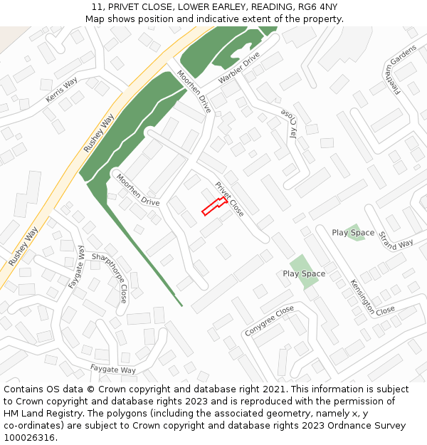 11, PRIVET CLOSE, LOWER EARLEY, READING, RG6 4NY: Location map and indicative extent of plot