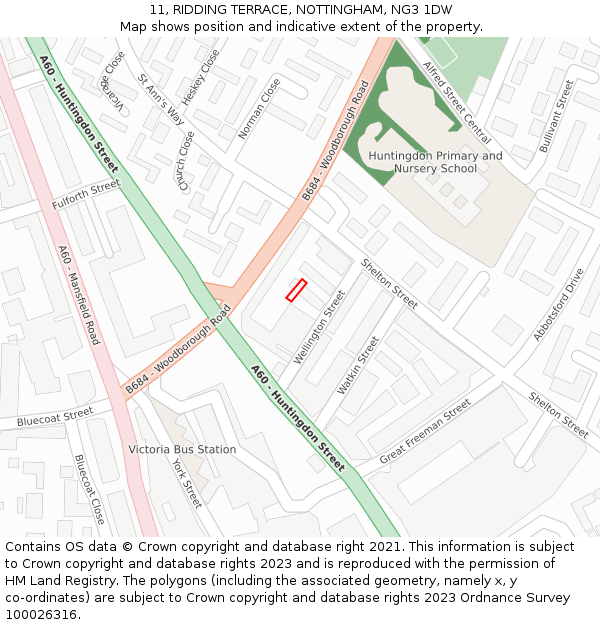 11, RIDDING TERRACE, NOTTINGHAM, NG3 1DW: Location map and indicative extent of plot