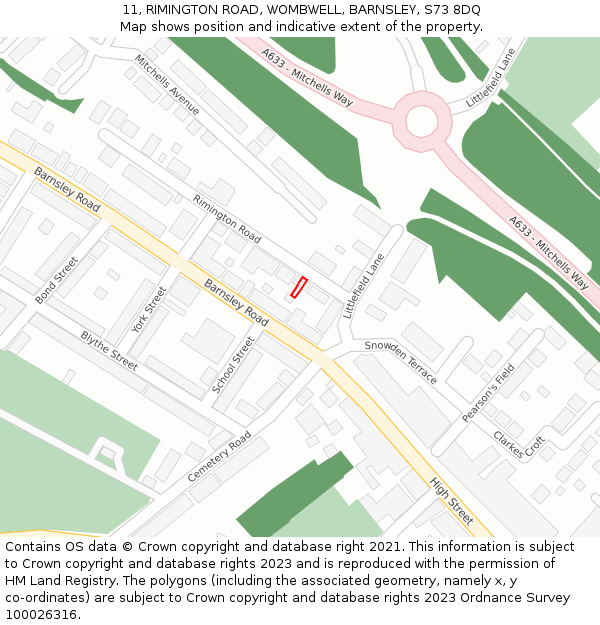 11, RIMINGTON ROAD, WOMBWELL, BARNSLEY, S73 8DQ: Location map and indicative extent of plot