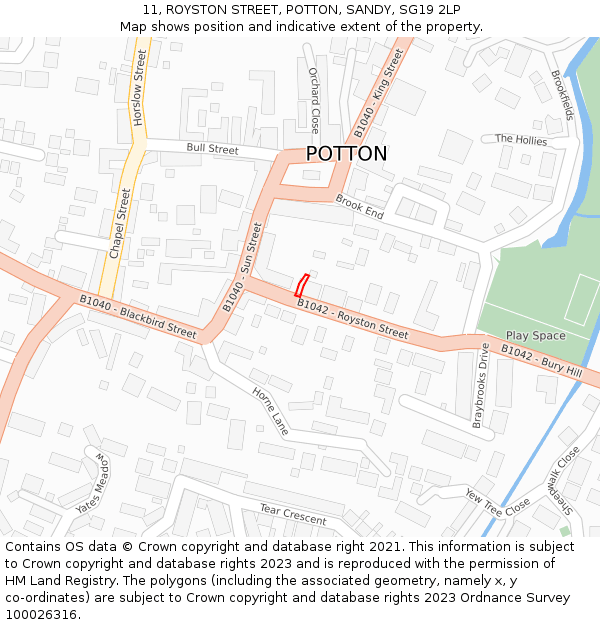 11, ROYSTON STREET, POTTON, SANDY, SG19 2LP: Location map and indicative extent of plot