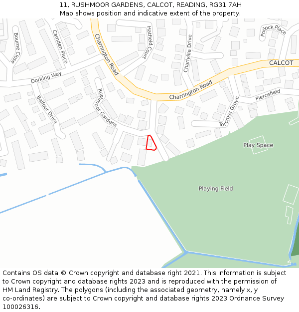 11, RUSHMOOR GARDENS, CALCOT, READING, RG31 7AH: Location map and indicative extent of plot