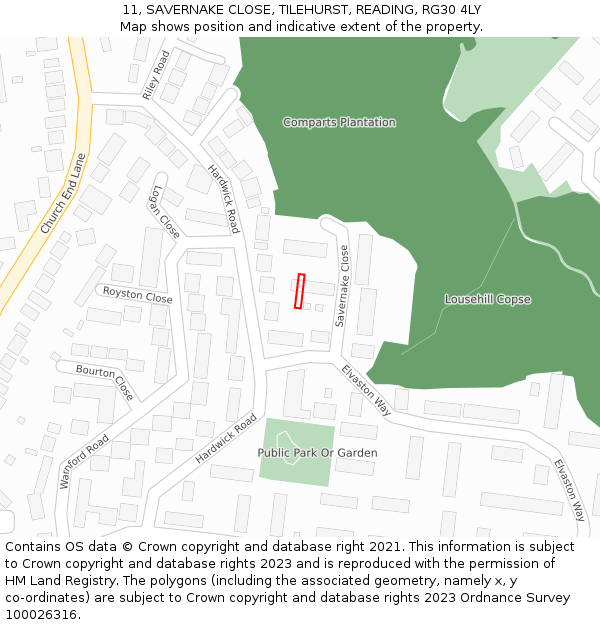 11, SAVERNAKE CLOSE, TILEHURST, READING, RG30 4LY: Location map and indicative extent of plot