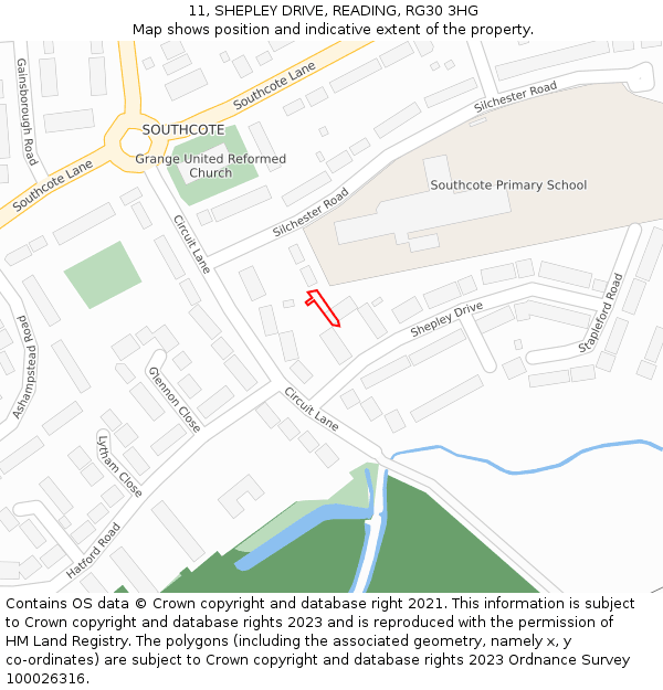 11, SHEPLEY DRIVE, READING, RG30 3HG: Location map and indicative extent of plot