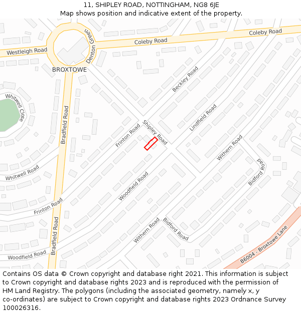 11, SHIPLEY ROAD, NOTTINGHAM, NG8 6JE: Location map and indicative extent of plot