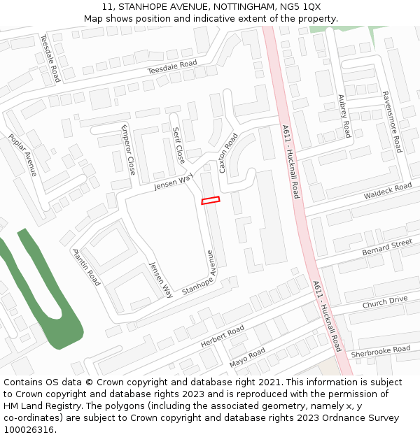 11, STANHOPE AVENUE, NOTTINGHAM, NG5 1QX: Location map and indicative extent of plot