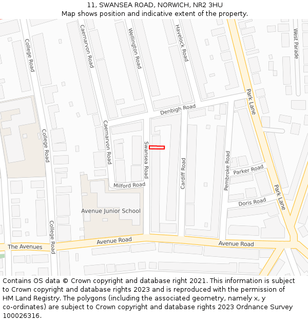 11, SWANSEA ROAD, NORWICH, NR2 3HU: Location map and indicative extent of plot