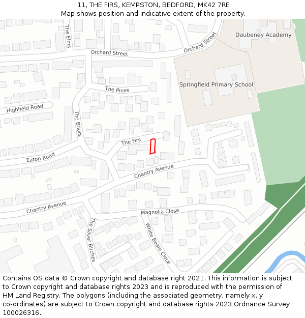 11, THE FIRS, KEMPSTON, BEDFORD, MK42 7RE: Location map and indicative extent of plot