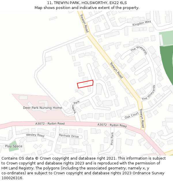 11, TREWYN PARK, HOLSWORTHY, EX22 6LS: Location map and indicative extent of plot
