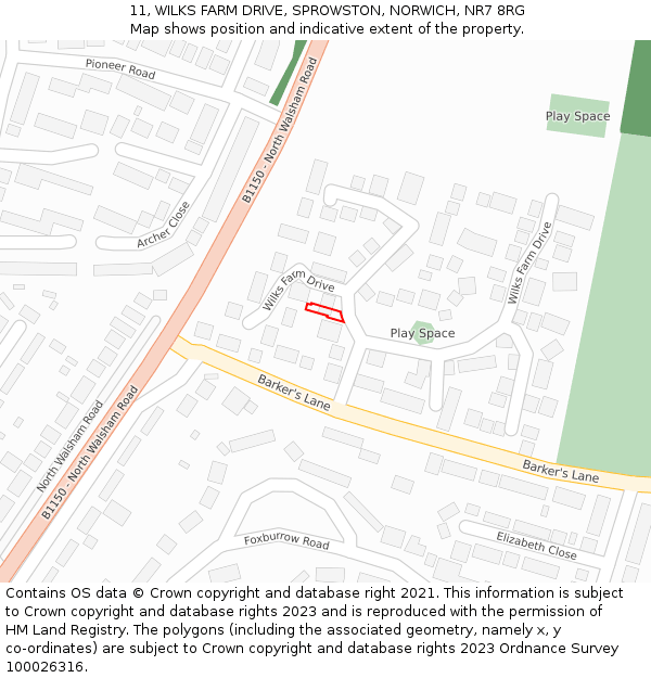 11, WILKS FARM DRIVE, SPROWSTON, NORWICH, NR7 8RG: Location map and indicative extent of plot