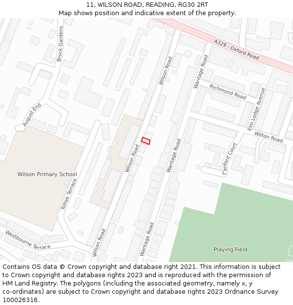 11, WILSON ROAD, READING, RG30 2RT: Location map and indicative extent of plot