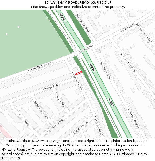 11, WYKEHAM ROAD, READING, RG6 1NR: Location map and indicative extent of plot