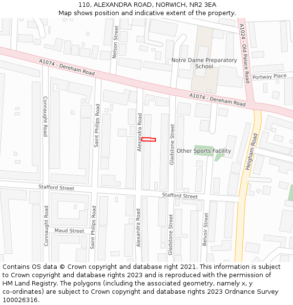 110, ALEXANDRA ROAD, NORWICH, NR2 3EA: Location map and indicative extent of plot